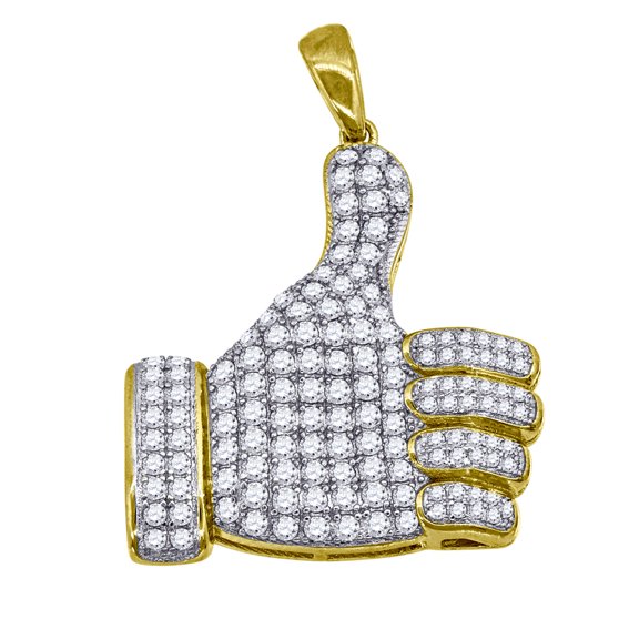 Yellow-tone 925 Sterling Silver Mens Round Cubic Zirconia Thumbs Up Charm Pendant Necklace for Men