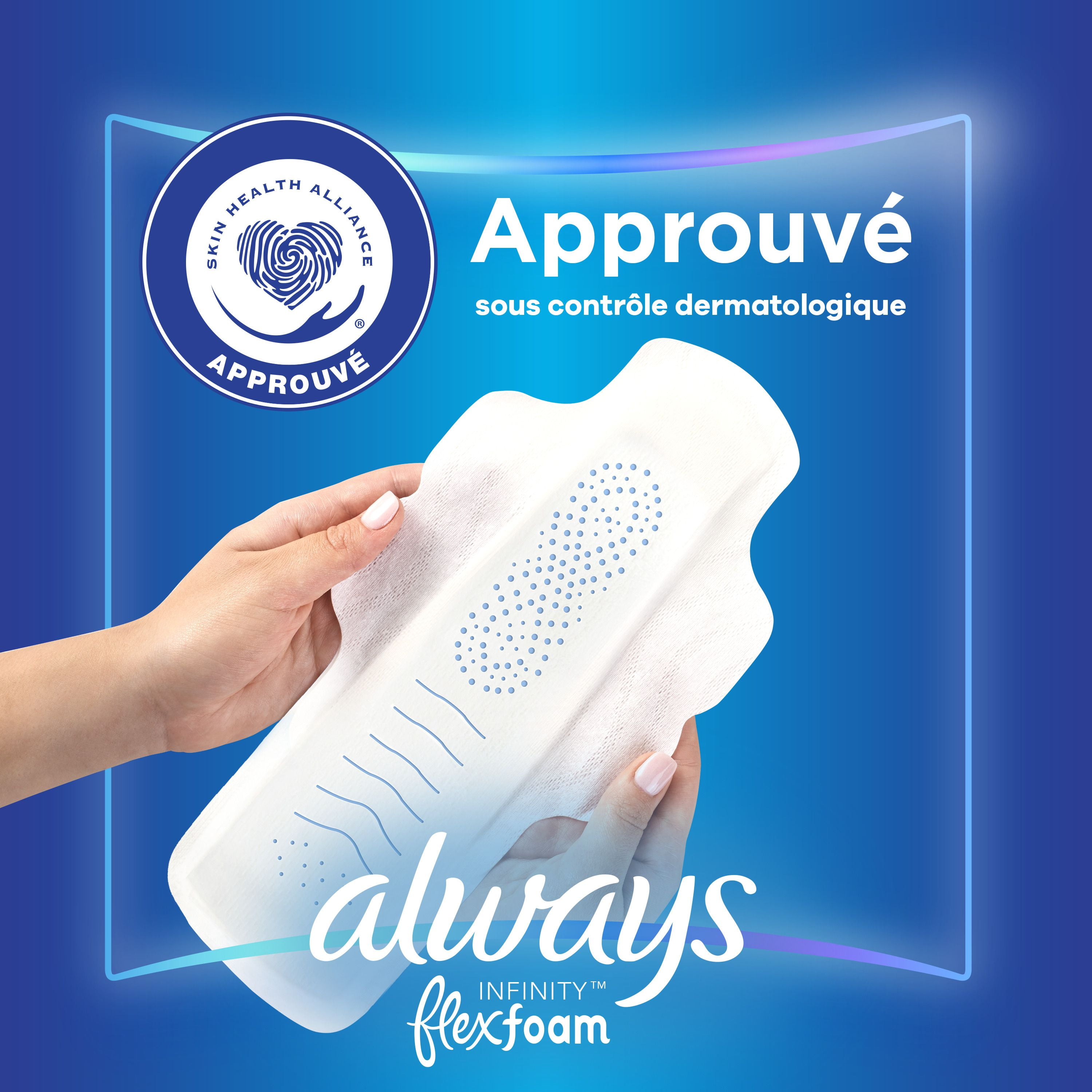 Always Infinity Feminine Pads for Women, Flexfoam Pads with Wings, Size 5, Extra Heavy Overnight Absorbency, Unscented, 11CT