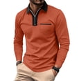 thumbnail image 3 of GrmtClth Polo Shirts for Men Quarter Zip Lapel Long Sleeve Slim Fit Stylish Daily Business Casual Golf Tops Orange 3XL, 3 of 9