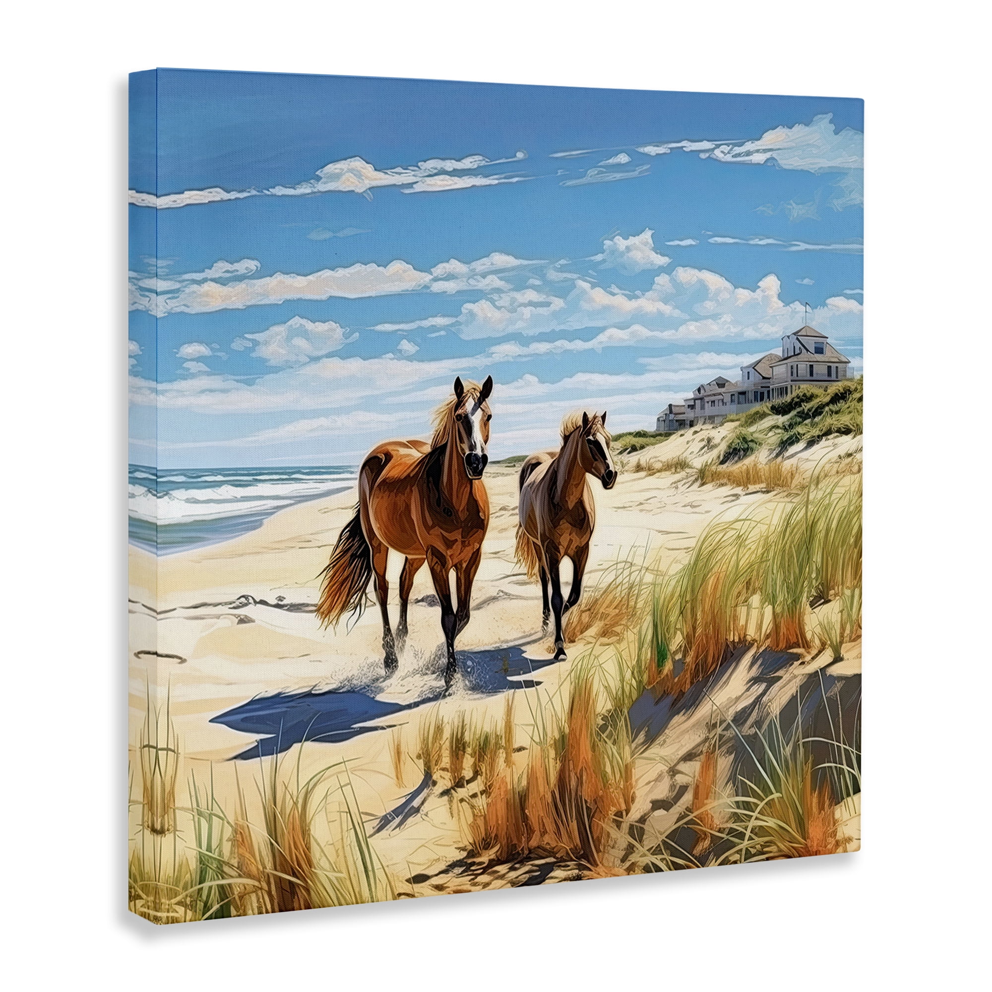 Stupell Industries Galloping Beach Horses Coastal Painting Gallery Wrapped Canvas Art Print Wall Art, 30 x 30