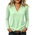 thumbnail image 5 of Garbnen Polo Shirts for Women V Neck Long Sleeve Shirts Women Casual Fitted Outdoor Lightweight Trendy Work Golf Shirt for Women Green M, 5 of 7