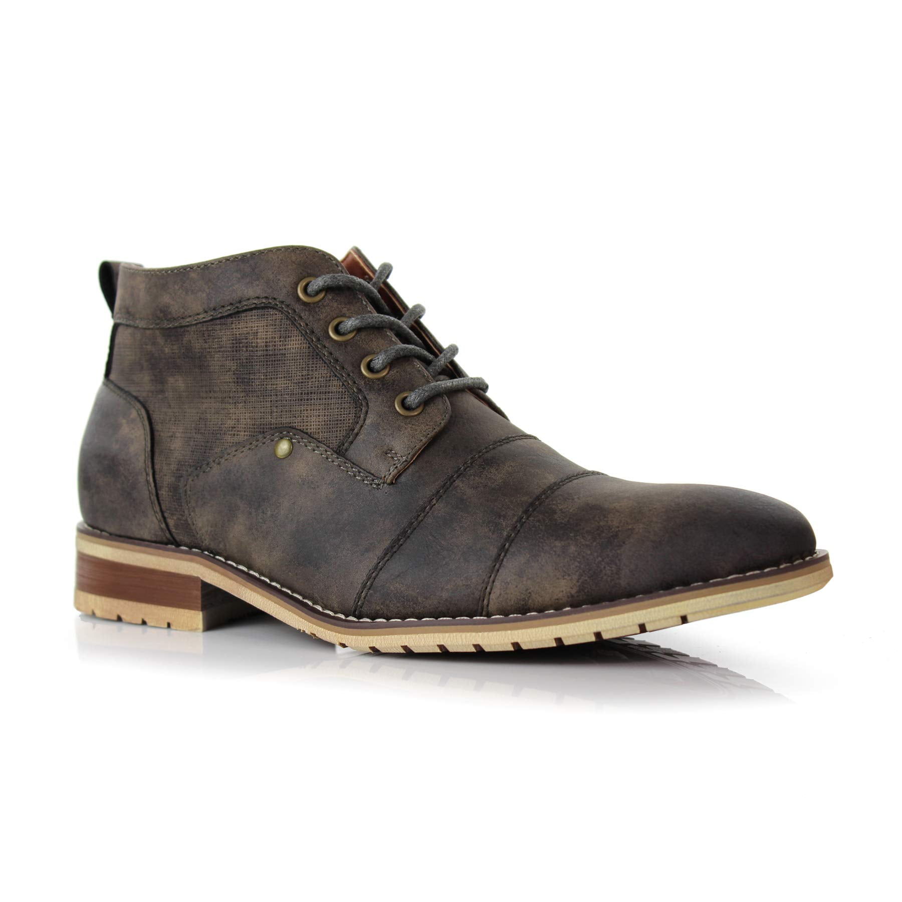 Ferro Aldo Blaine MFA806035 Mens Casual Brogue Mid Top Lace Up and Zipper Boots Grey 7.5