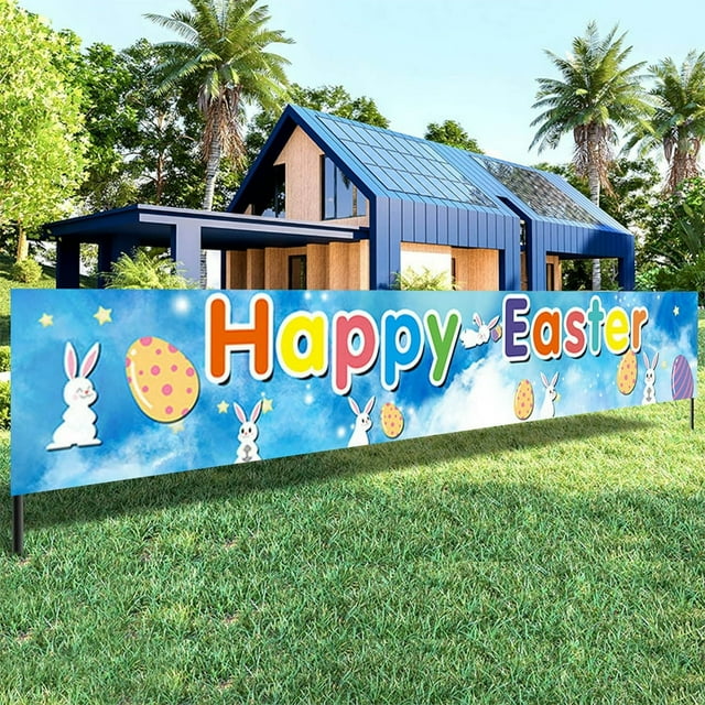 MesaSe Easter Banner Hanging Flags Spring Outdoor Patio Decorations Bunny Egg Patterns Festive Decoration Supplies Pink