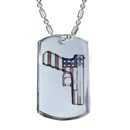 Gun Dog Supply - KuzmarK Silver Chrome Pendant Dog Tag Necklace - American Flag Gun Rights Chrome Dog Tag Necklace