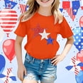 thumbnail image 2 of MIXUE Girls Tops & T-Shirts Summer Fourth Of July Independence Day Star Print Round Neck Short Sleeve Casual Party Tee Shirts Streetwear,Orange,12-13 Years, 2 of 4