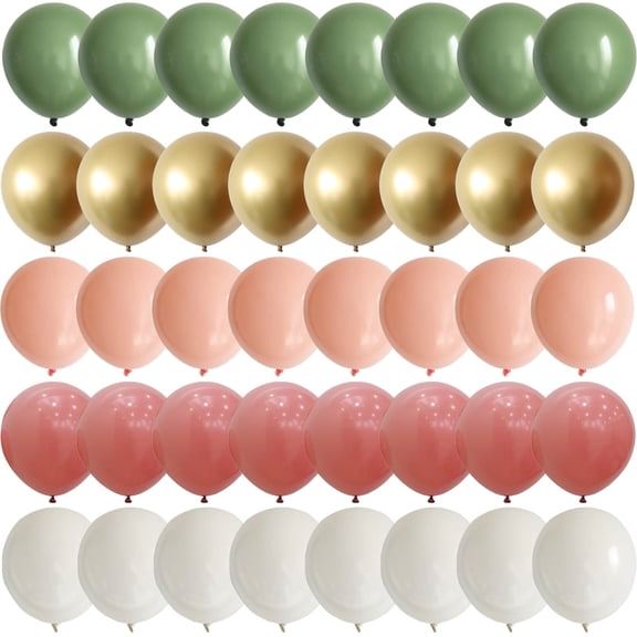Sage Green and Retro Pink Balloons, 60Pcs 12-inch Pastel Orange White and Metallic Gold Balloons for Baby Shower Engagement Wedding Birthday Party Decorations