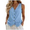 thumbnail image 3 of GERsome Women's Tank Tops V-Neck Button Down Sleeveless Cotton Linen T-Shirts for Summer Casual Light Blue Size S, 3 of 7