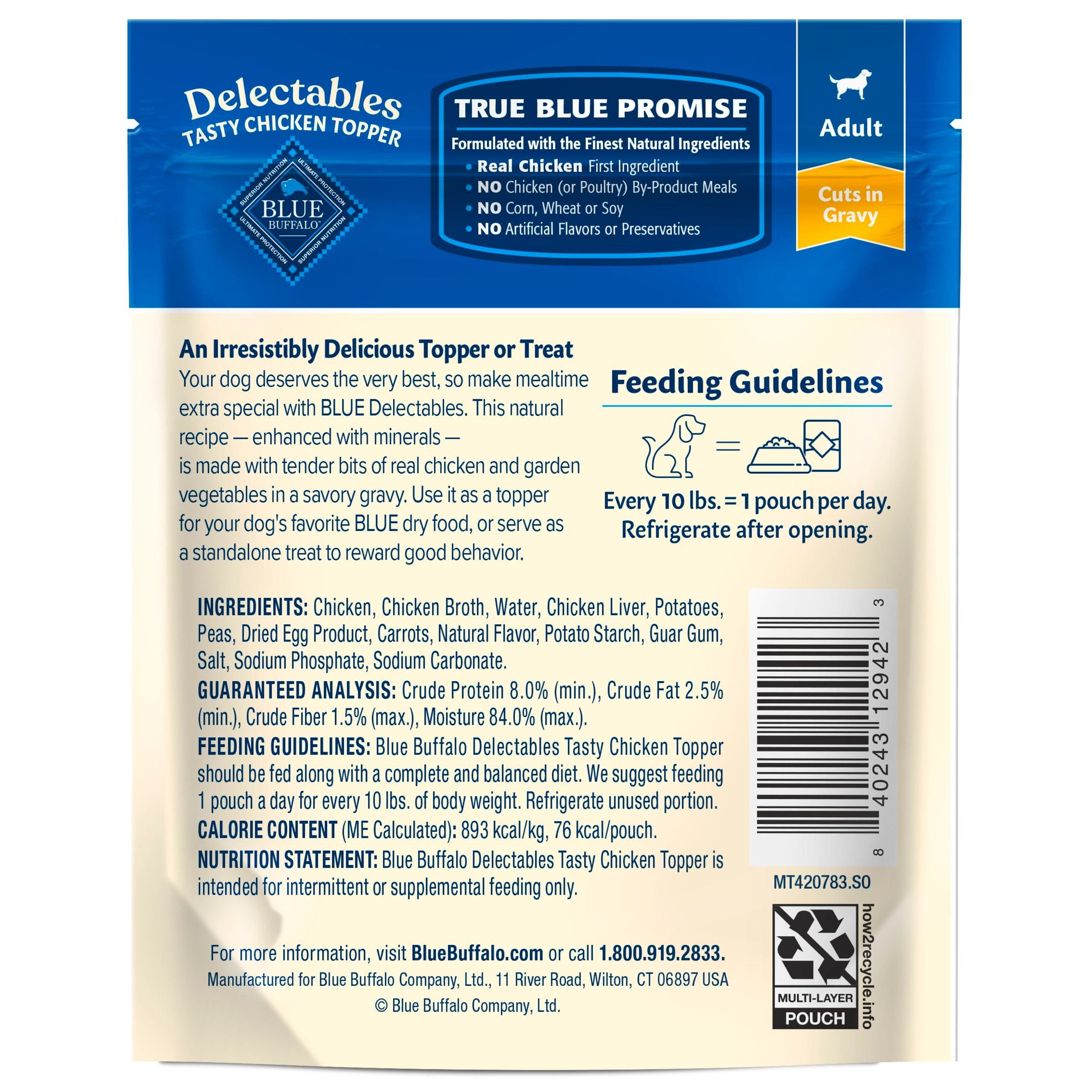 (12 pack) Blue Buffalo Delectables Natural Wet Dog Food Topper, Chicken Dinner 3oz