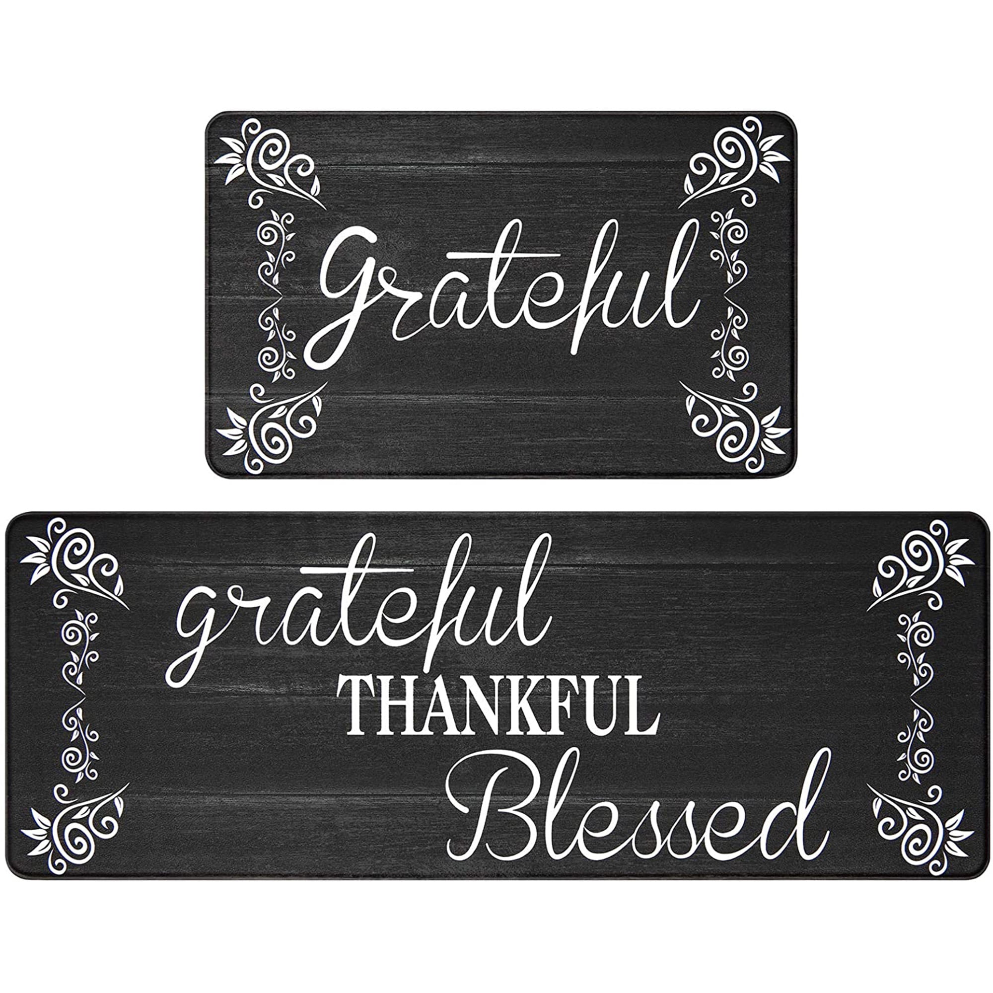 Findosom 2pcs Black Kitchen Rug Set,18"x30"+18"x47" Non-slip Anti-Fatigue Kitchen Mats Farmhouse Waterproof Kitchen Runner,Ergonomic Comfort Cushioned Standing Mat for Floor,Home,Office,Sink,Laundry