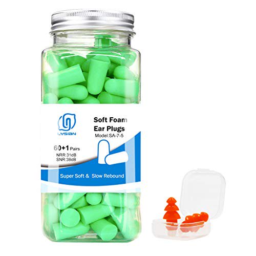 LYSIAN Ultra Soft Green Foam Earplugs 60 Pairs with Reusable Sliicone