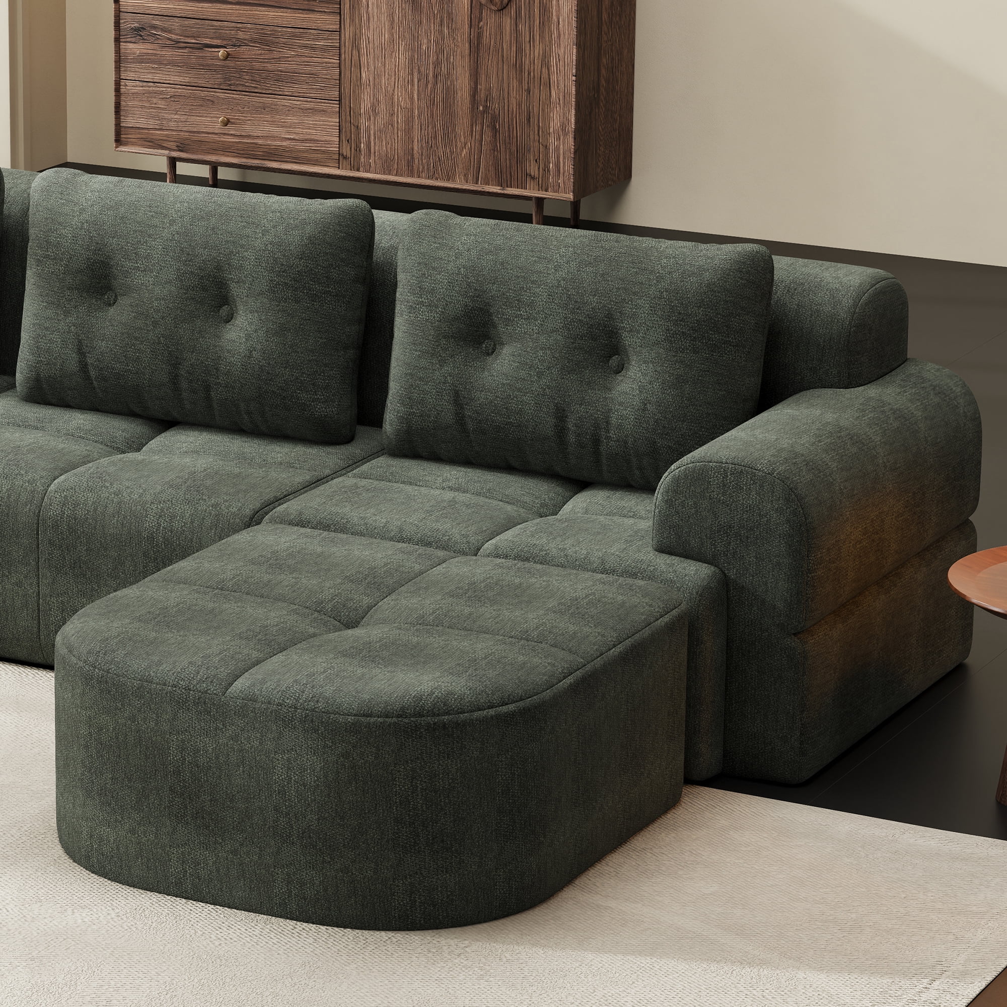 Modular Sectional Sofa with Chaise and Full-Foam Structure, 112-Inch Oversized Couch with Woven Texture Upholstery for Living Room, Blackish Green