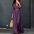 thumbnail image 5 of Women's Collared Button Front Shirt Maxi Dress, Long Sleeve Waist Tie Belted Dress, Casual Commuter Vacation Flowy Long Dress for Summer Outfits Purple S(S), 5 of 9
