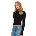 thumbnail image 4 of M&M SCRUBS Women's Long Sleeve Crop Tops Buttery Soft Y2K Baby Tee Super Stretch Casual, Workout Shorts T-Shirts (Black, X-Large), 4 of 6