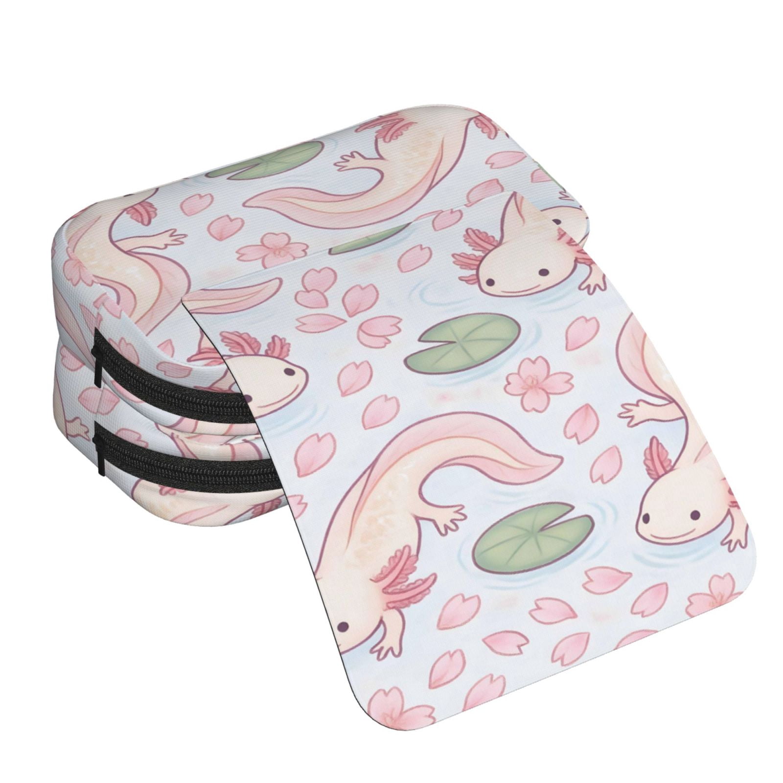 Large-Capacity Flip-Top Double-Layer Pencil Case, Multi-Functional Pocket Pen Case, Durable Stationery Organizer Sakura Pond Axolotls - Japanese Pastel