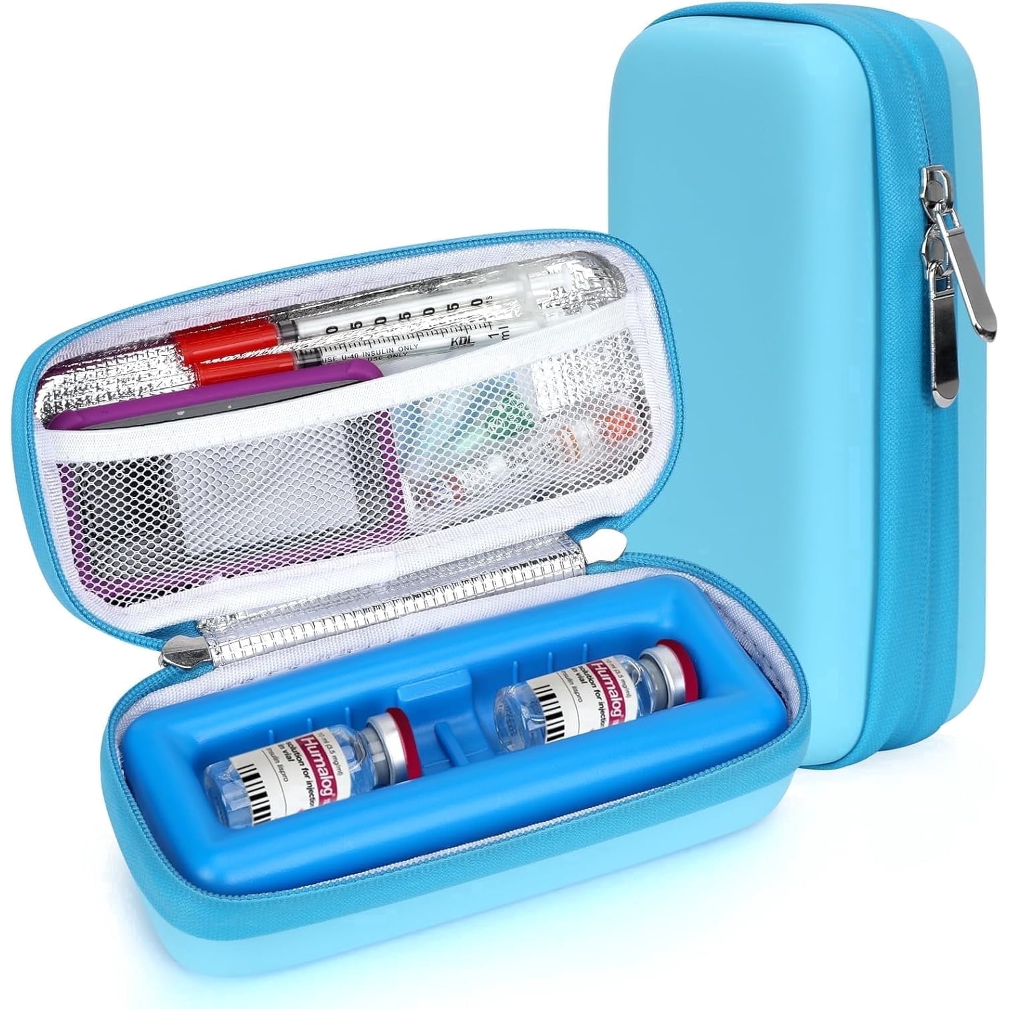 YOUSHARES Insulin Vial Cooler Travel Case - TSA Approved Diabetes Carrying Bag Keep Medicine Cool, Medication Organizer Small Bottle Protector, Refrigerated Pack with Protective Ice Brick(Blue)