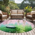 thumbnail image 4 of Round Area Rug 8 Ft, Pink Flowers Washable Non-Slip Circle Carpet for Living Room/Bedroom, Green Lake Spring Plants Small Boat Collection Low-Profile Large Area Rugs for Indoor, 4 of 8