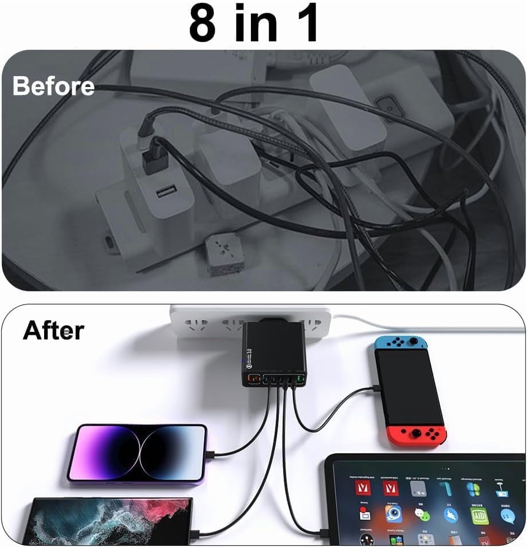 8-in-1 USB Fast Charging Station – 4 USB Ports & 4 Type C Ports Desktop Charger, Waterproof Travel Phone Charger Plug for Multiple Devices, Home Office Travel Power Hub