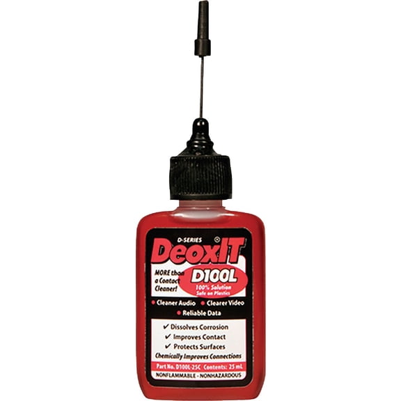 DeoxIT D100L-25C Contact Cleaner with Precision Needle & Brush  Cleans, Deoxidizes, Lubricates & Protects  Electronic Contact Cleaner for Audio, Automotive, Electrical, Marine & More