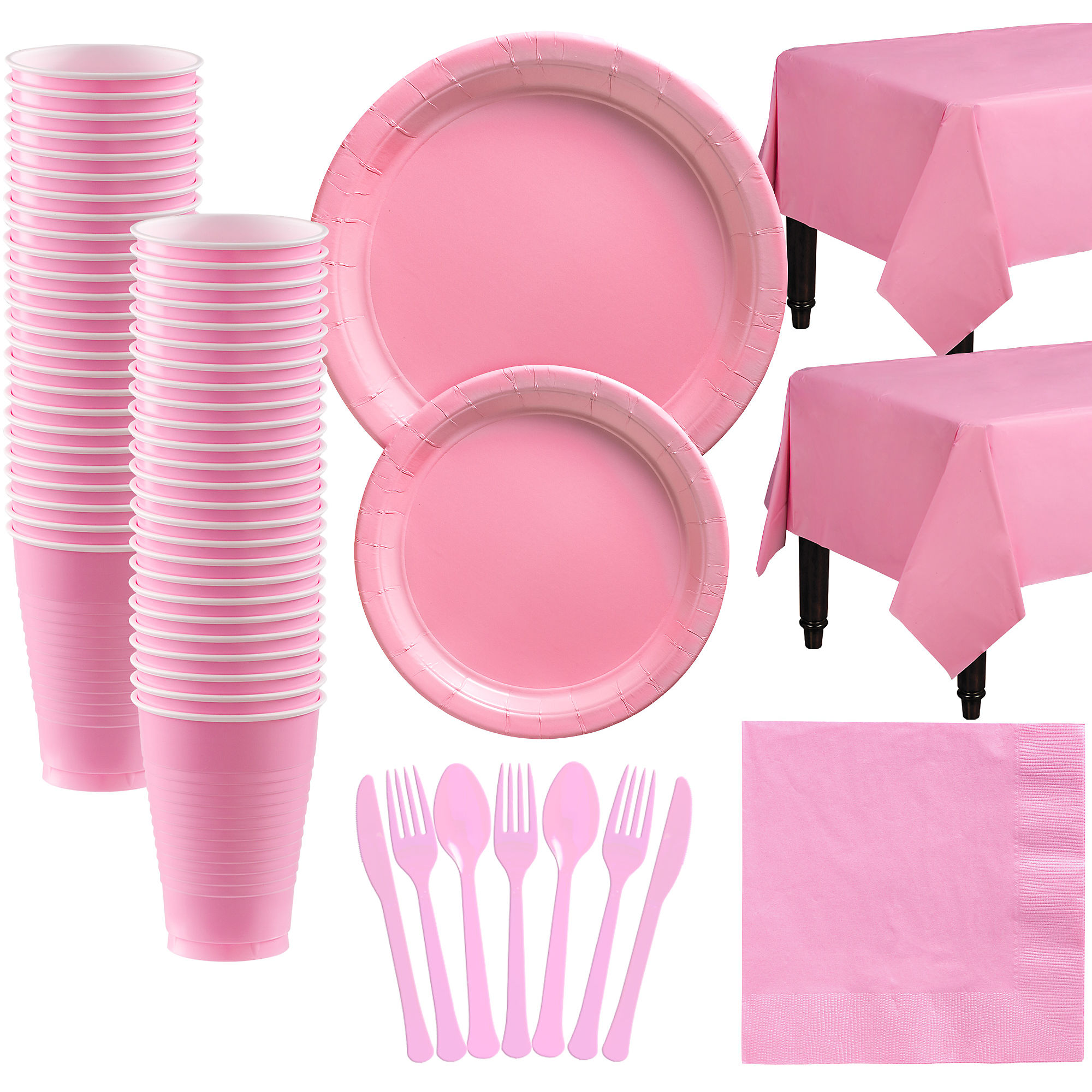 Pink Paper Tableware Supplies for 50 Guests, Includes Table Covers