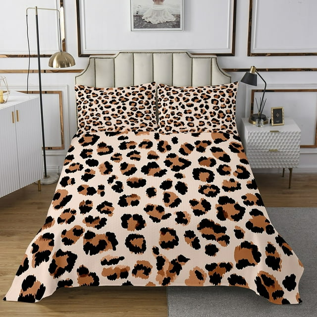 Erosebridal Brown Leopard Print Coverlet Set Twin, Jungle Animal Bedding Set, Cheepah Room Decor