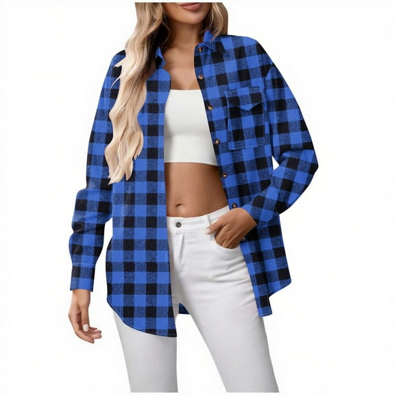 Women's Plaid Shirt Jackets 2025 Fall Fashion Outfits Casual Baggy Outdoor Travel Outwears, Casual Womens Work Home Button Cardigans Top