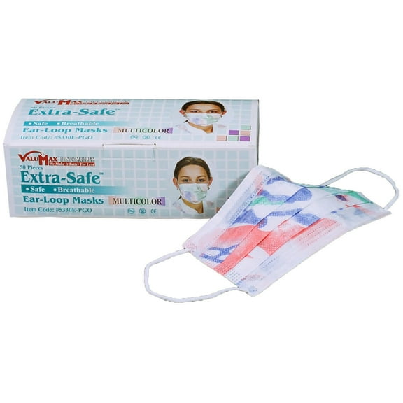 ValuMax 5330E-PGO Extra-Safe Earloop Face Masks Multicolor 50/Box