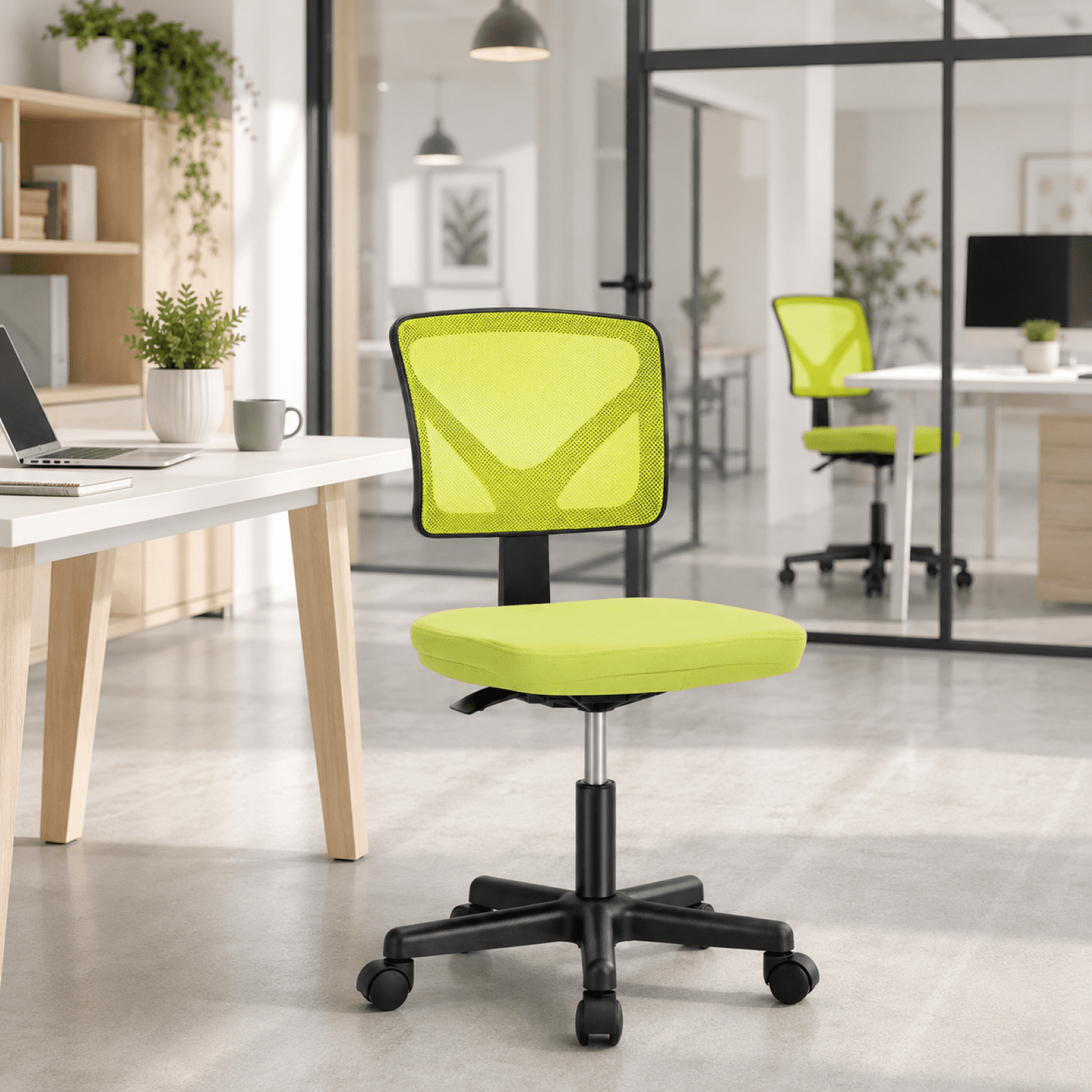 Kelno Small Desk Chair with Wheels Adjustable Computer Desk Chair with Lumbar Support Mesh Ergonomic Low-Back Office Chair, Green