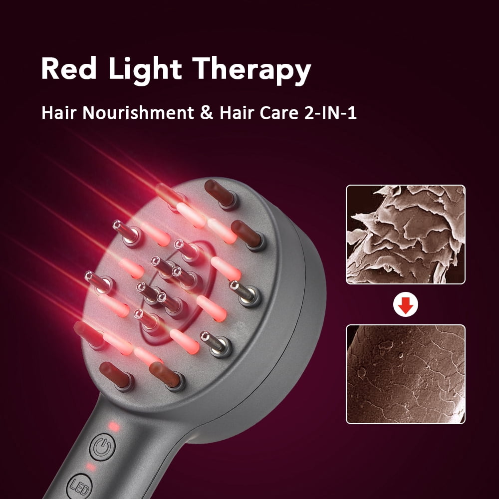 Vibration Massage Comb, Red Light Bian Stone Heating Vibration Massage Brush, Portable Scalp Applicator for Thicker-Looking Hair, Rechargeable Scratcher Massager for Head