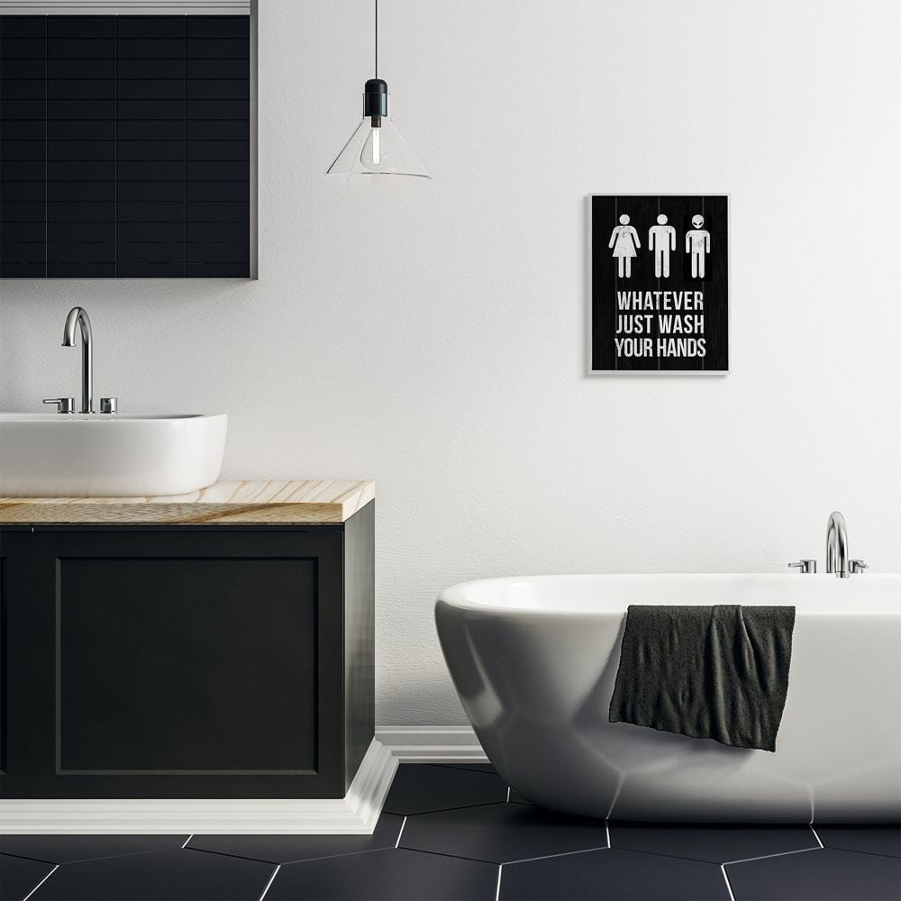 Stupell Industries Just Wash Your Hands Outer Space Bathroom Sign Designed by Daphne Polselli