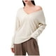 thumbnail image 3 of Top de encaje color crema,Camiseta deportiva de manga larga con cuello en V para mujer, mezcla de algodón transpirable, corte holgado para hacer ejercicio y usar en casa, sopatenor, 3 of 9