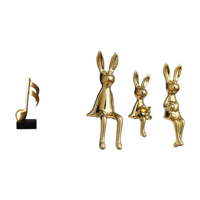 Escultura De Resina De Un Conjunto De Conejitos Armoniosos, Adorno Creativo Para Mesa, Chimenea O Estantería.