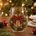 thumbnail image 2 of Christmas Glass Art Cup, Decor Drinking Glass Cup, Stemless Wine Glasses Holiday Glassware for Coffee, Tea, Juice, Milk, Xmas Party Home Festive Decor Gifts (Wreath), 2 of 7
