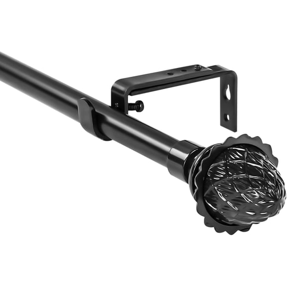 Urbanest Adjustable Single Curtain Rod Set With Artichoke Finials – 5/8-Inch Diameter, Black, 28–48 Inches