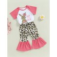 thumbnail image 3 of Bagilaanoe 2pcs Toddler Baby Girl Long Pants Set Leopard Bunny Print Short Sleeve T Shirts Tops + Flare Trousers 12M 18M 24M 3T 4T 5T Kids Casual Easter Outfits, 3 of 9