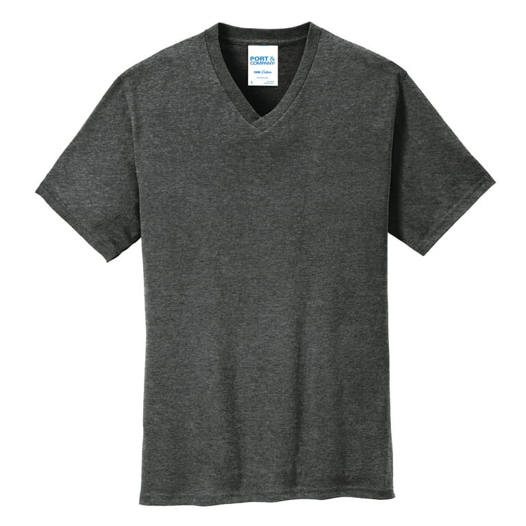 Tシャツ・カットソー DARK GREY COTTON T-SHIRT Big & Tall Men's Core Cotton V-Neck Tee In Dark Heather Grey