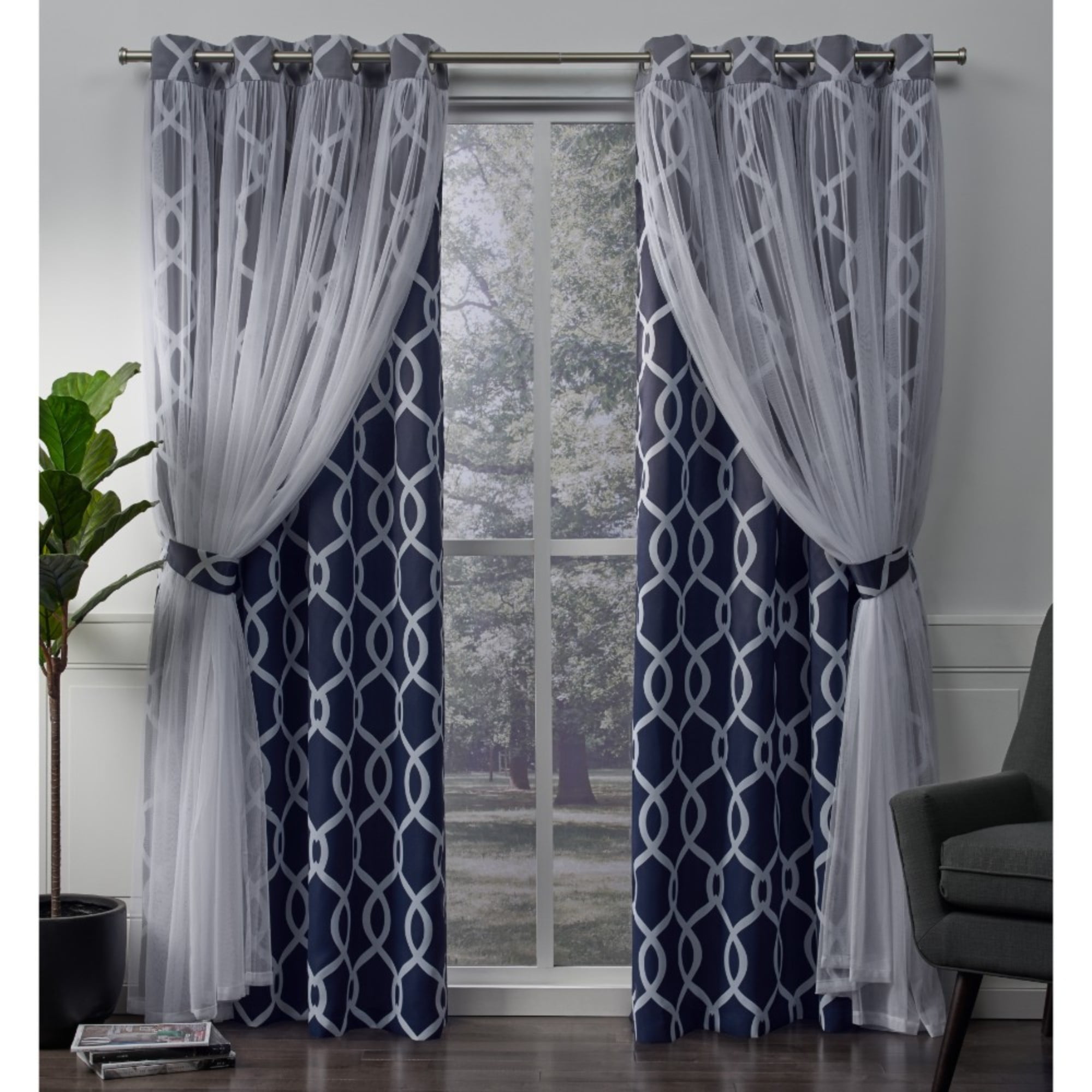 Exclusive Home Curtains 2 Pack Carmela Layered Geometric Blackout and