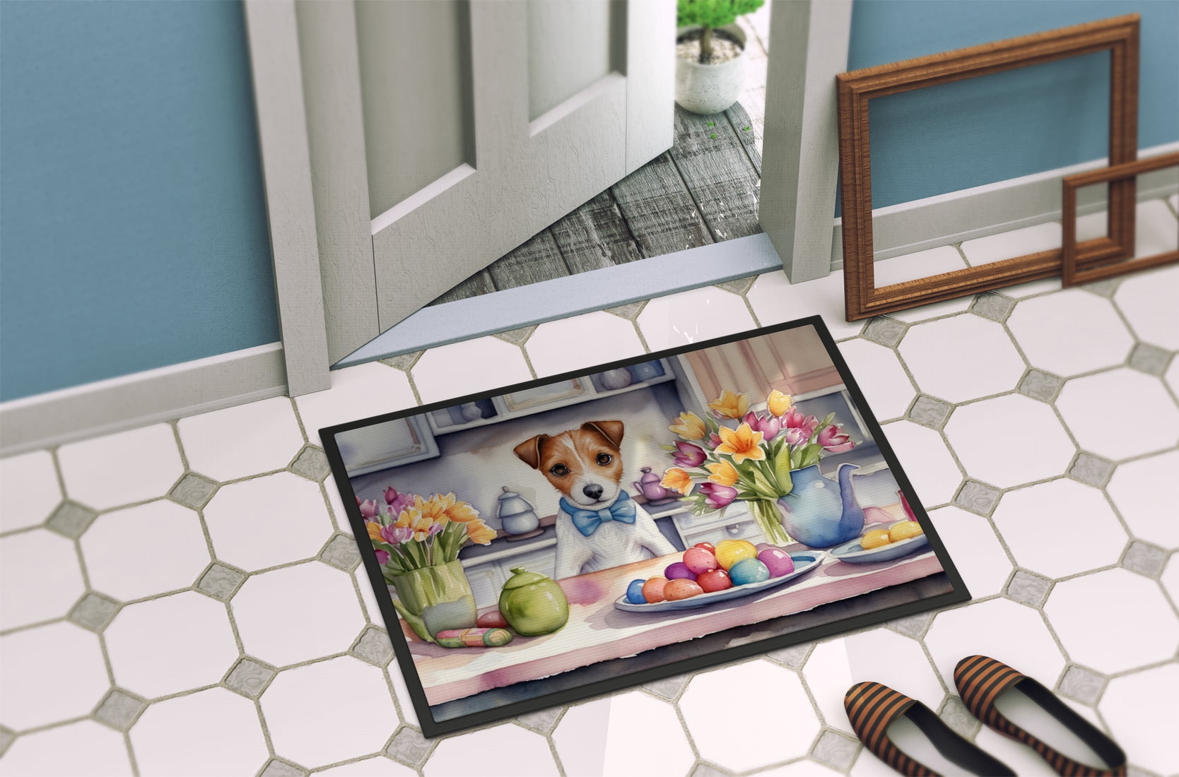 Decorating Easter Yorkshire Terrier Doormat