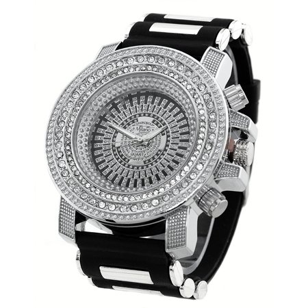 Men's Silver tone CZ clubbing watch black bezel 53mm case