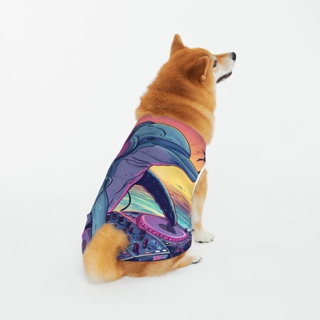 Honeii Hip-Hop DJ Dolphin Pattern 100% Cotton Dog Clothes Dog Costumes Doggie Shirts Puppy Shirt Pet Vest Tank Top Cat Tee-4X-Large