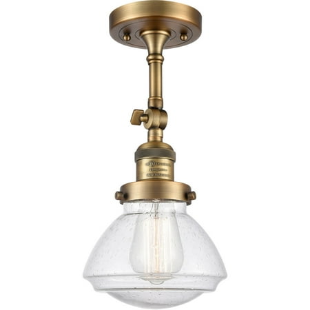 

Brushed Brass Tone Semi Flush 7 Wide Steel/Cast Brass/Glass Medium Base 1 Light Fixture
