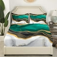 thumbnail image 2 of Black Green White Queen Fitted Sheet Watercolor Marble Bedding, Abstract Marbling Bed Sheets Aesthetic Foil Print Bed Cover, Gold Metallic Bed Set 3-Piece, 2 of 5