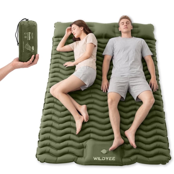 Double Camping Sleeping Pad - Self Inflating 4" Extra-Thick for 2 Person with Pillow Built-in Foot Pump Inflatable Sleeping Mat for Backpacking, Traveling, Portable Camping Mat
