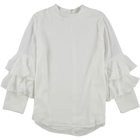 Alfani Womens Tiered Ruffled Blouse, White, Large