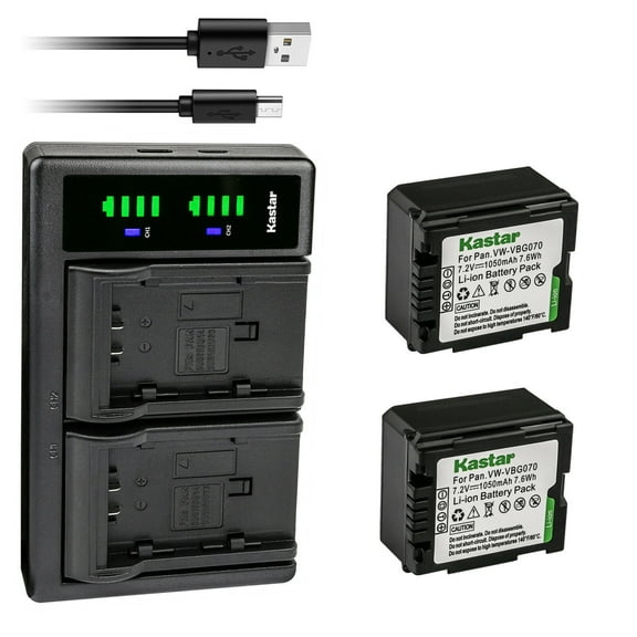 Kastar 2-Pack VW-VBG070 Battery and LTD2 USB Charger Replacement for Panasonic SDR-H80R, SDR-H80S, SDR-H90, SDR-H90K, SDR-H90P, SDR-H90PC, VDR-D50, VDR-D51, VDR-D210, VDR-D220, VDR-D230, VDR-D310
