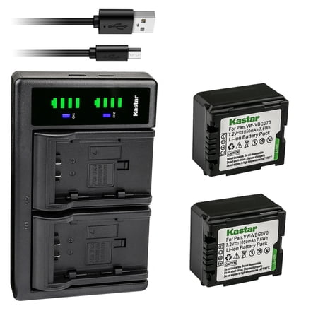 Kastar 2-Pack VW-VBG070 Battery and LTD2 USB Charger Replacement for Panasonic SDR-H80R SDR-H80S SDR-H90 SDR-H90K SDR-H90P SDR-H90PC VDR-D50 VDR-D51 VDR-D210 VDR-D220 VDR-D230 VDR-D310