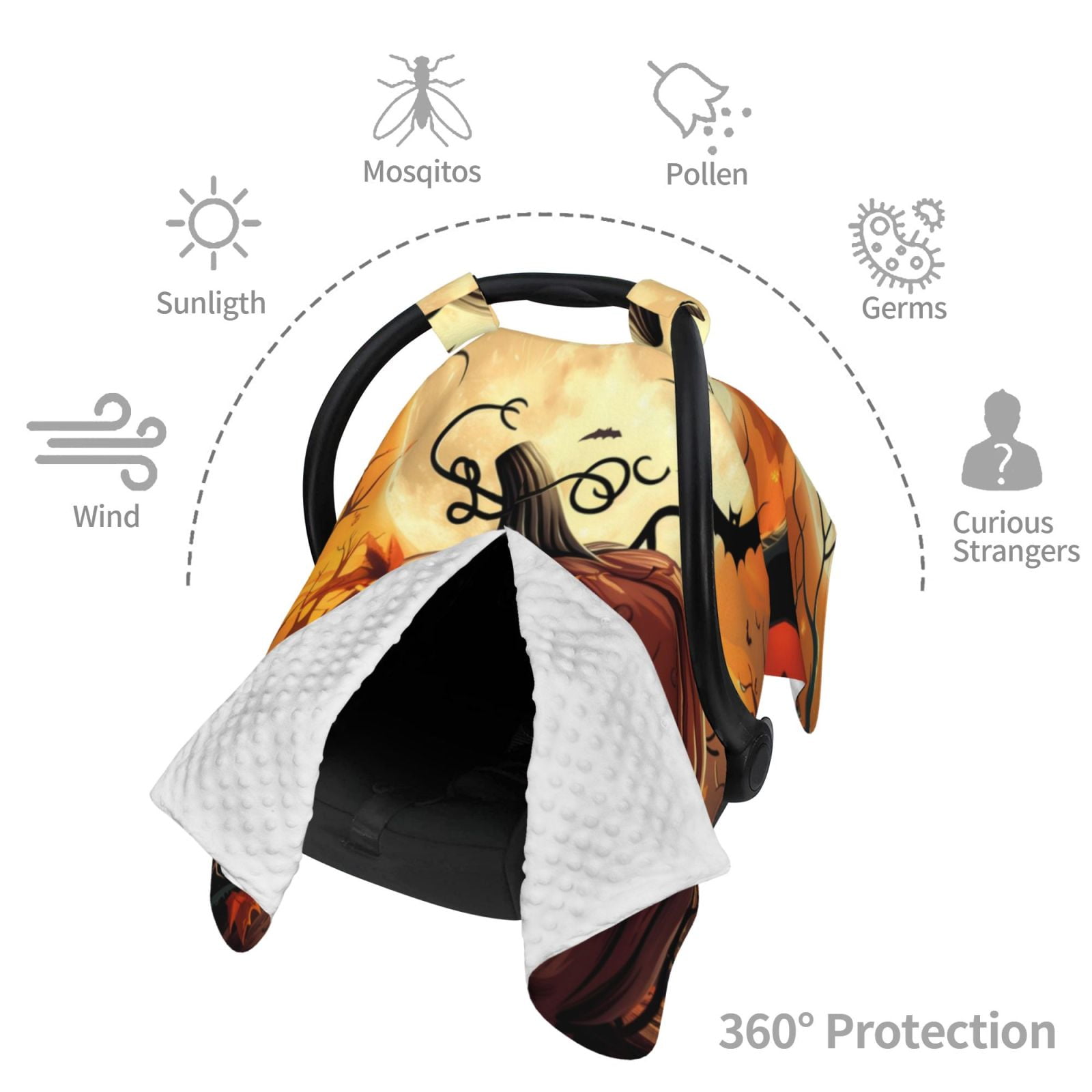 Car Seat Cover Baby - Halloween Full Moon Pumpkin Bat (2) Breathable Infant Car Seat Cover for Baby Carseat, Lightweight Comfort Baby Essentials Must Haves Newborn Stuff for Girl Boy