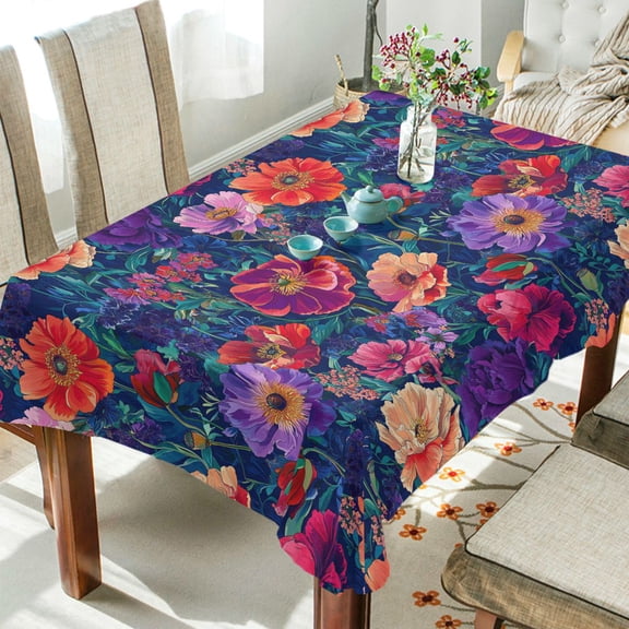 Yayeee Tablecloths 54" x 54" Rectangle Wrinkle Resistant Party Table Cover, Blooming Flowers Pattern