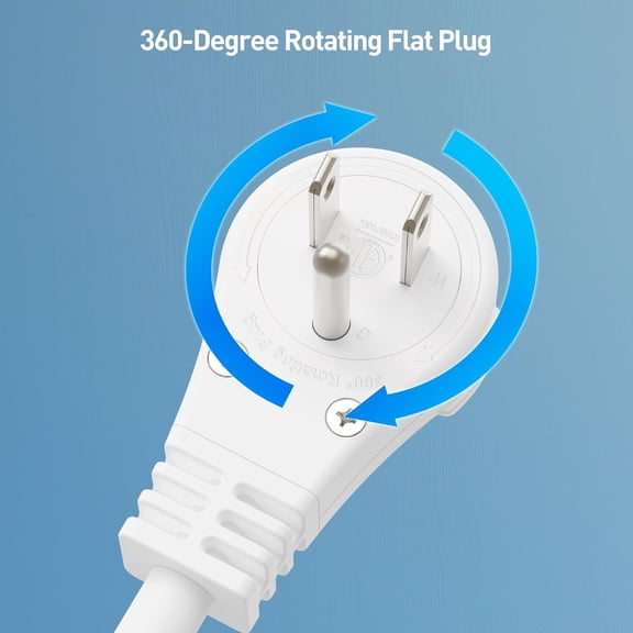 UYGDUY-[ETL Listed] 2-Pack 16 AWG 360 Rotating Flat Plug Extension Cord - 3ft, 13A/1625W, Low Profile 3 Prong Power Extension Cords, NEMA 5-15P to NEMA 5-15R, White