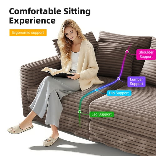 Howcool 102" Modular Cloud Sectional Sofa, Modern Oversized Deep Seat Corduroy Couch with Memory Foam Cushions, Built-in Storage and Cup Holders,Came