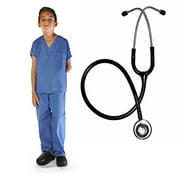 Super Soft Children Scrub Set with Black Stethoscope COMBO Kids Doctor Dress up (7, Ceil Blue)